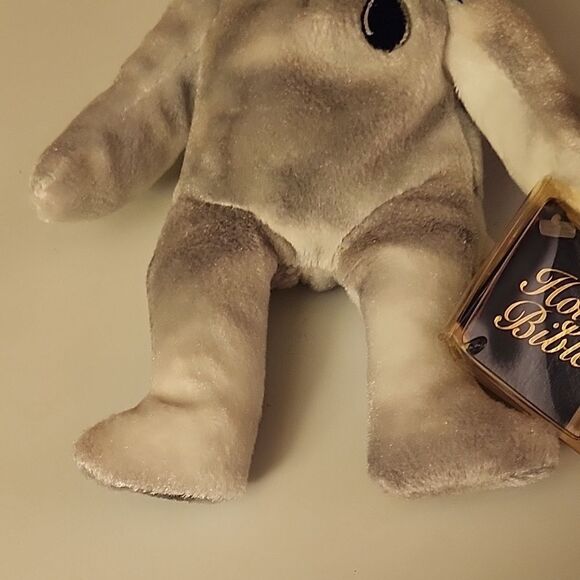 Gray and White Plush Bear with Blue Ribbon - Picture 3 of 11